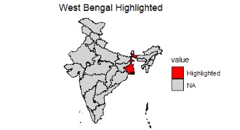 west bengal hilighted in india map in r