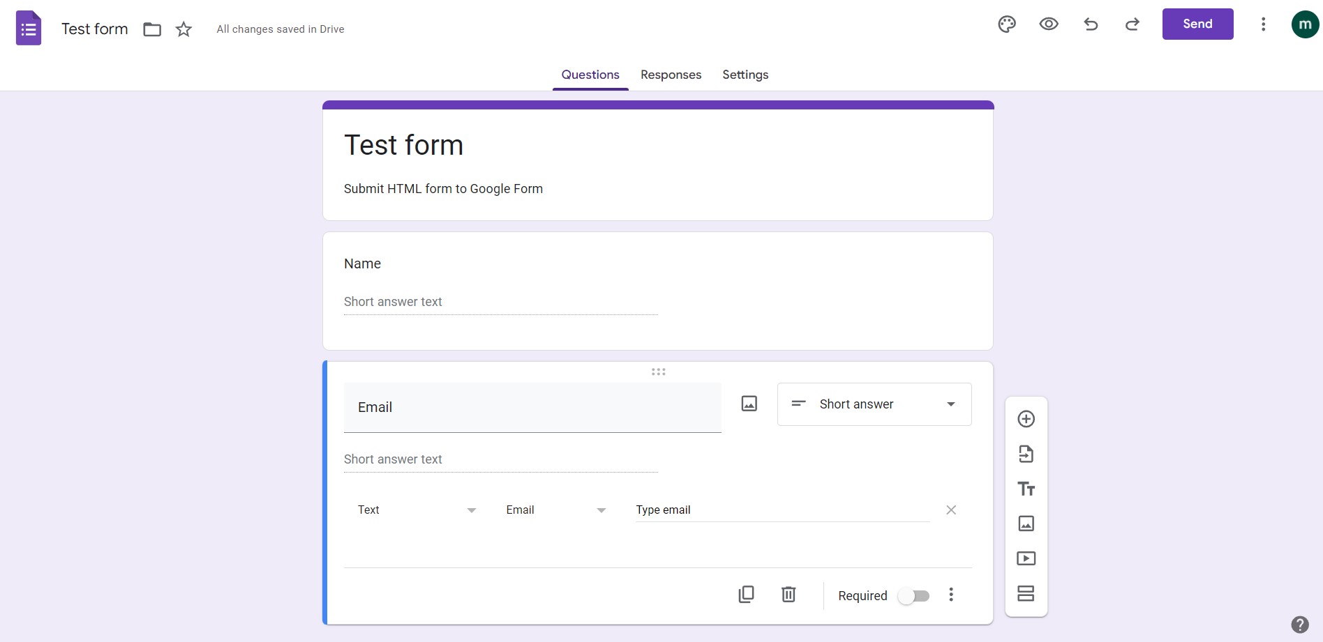 Google for test form creat