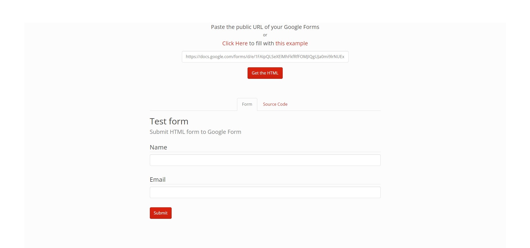 snap from Google Forms HTML Exporter get the html