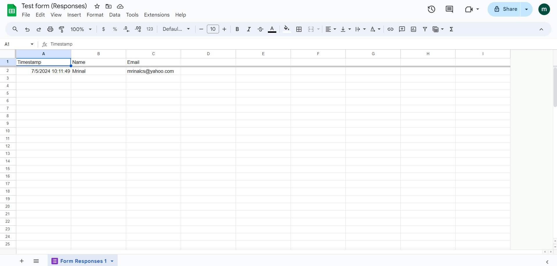 google sheet of responses